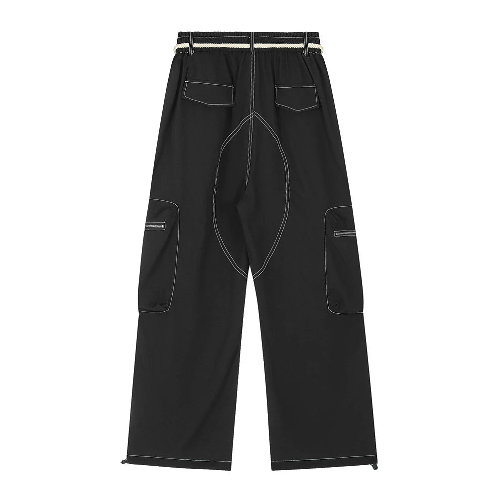 Men Sweatpants Workwear Pants Men's Multi-Pocket Straight-Leg Wide-Leg Pants