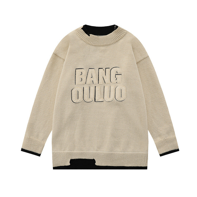 Women Sweater Vintage Fake Two-Piece Knitted Sweaters Sweater Idle Style