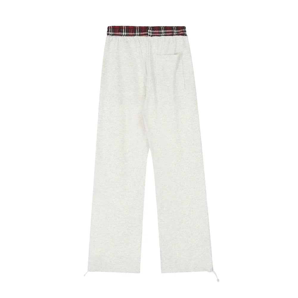 Men Sweatpants Straight Casual Pants Stitching Loose Long Sports Pants Elastic Waist Sports Drawstring Ankle Banded Pants