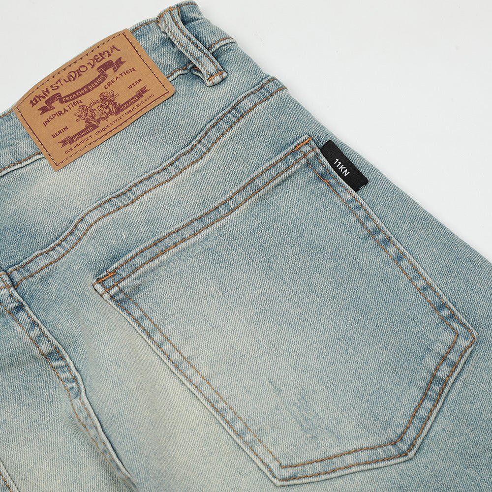 Men Jeans Loose Casual Hand Frayed Distressed