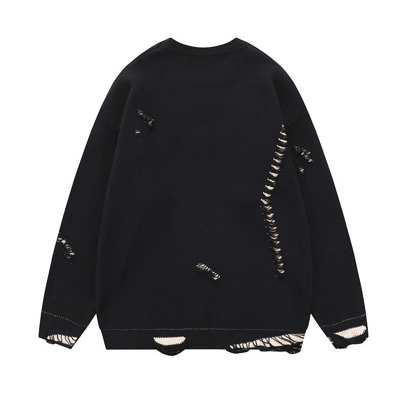 Women Sweater Vintage Ripped Sweater Loose Knit