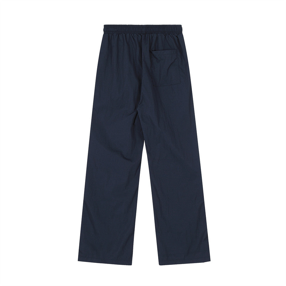 Men Sweatpants Zipper Slit Straight Casual Trousers Breathable Sports Wide-Leg Pants