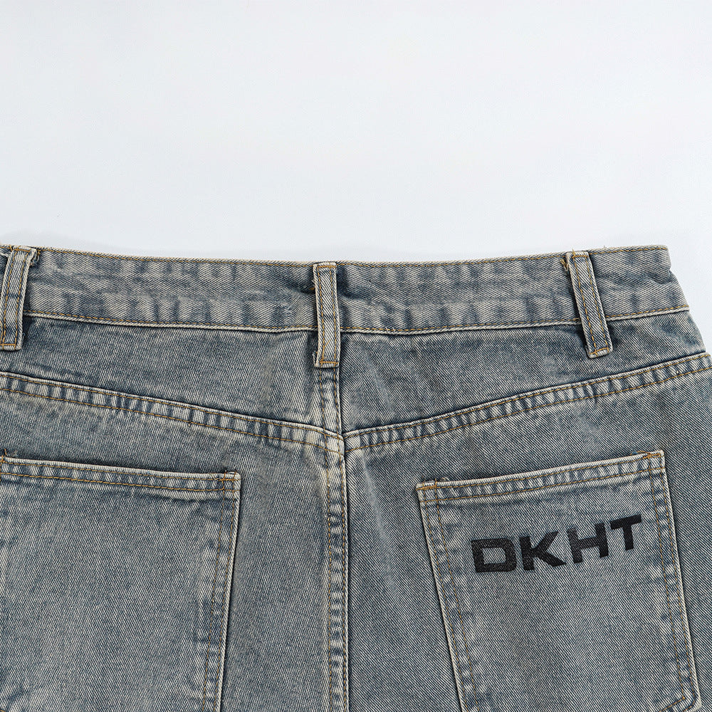 Men Jeans Five-Pointed Star Patch Loose Casual