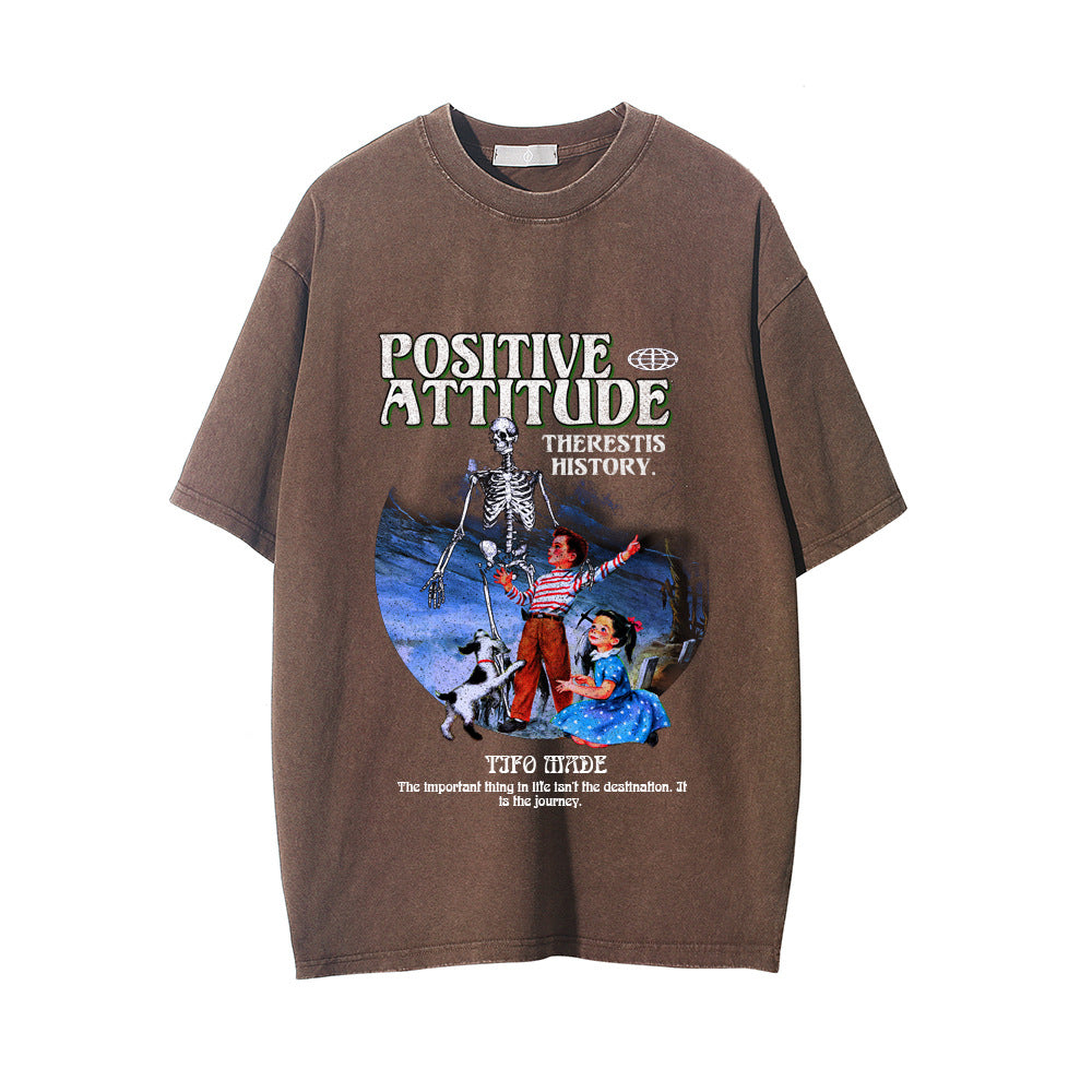 Men Vintage T-Shirt Printed Short-Sleeved T-shirt Men Distressed Loose T-shirt