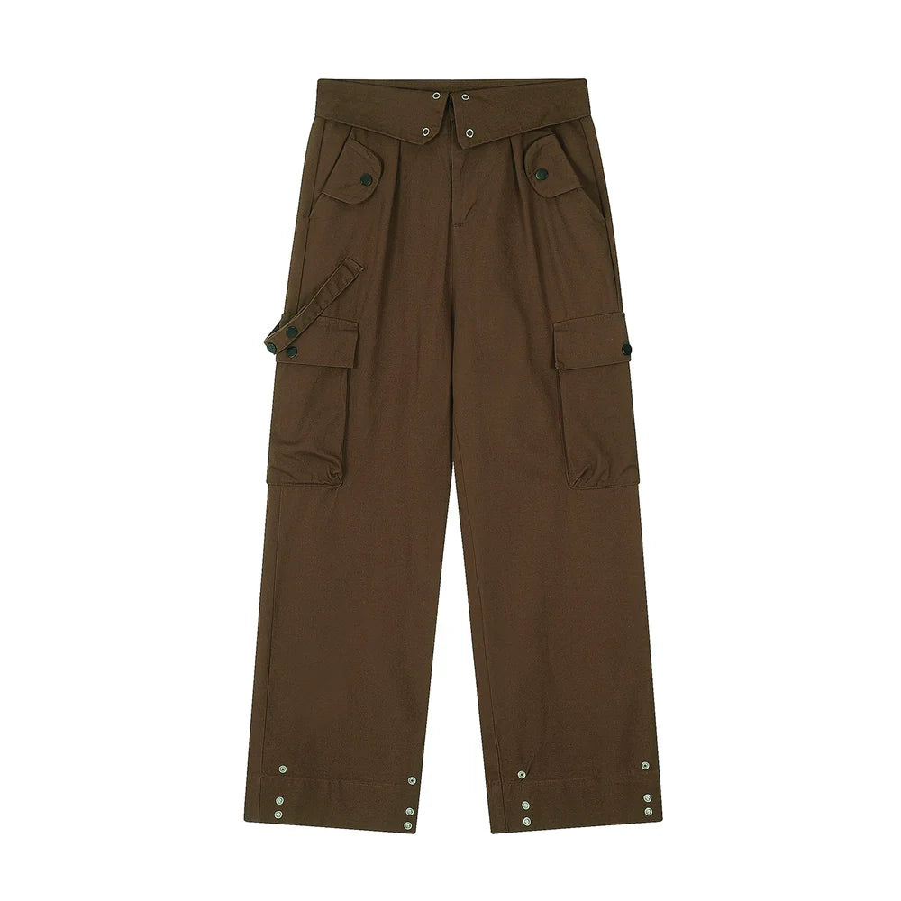 Men Sweatpants Multi-Pocket Straight Casual Loose-Fitting Wide-Leg Trousers