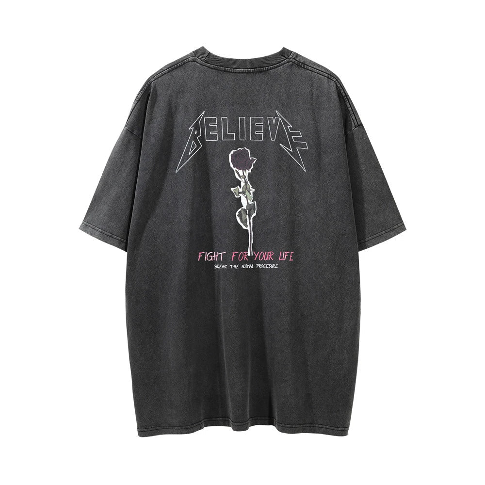 Men Vintage T-Shirt T-shirt Men's Loose Distressed Wash Crew Neck T-shirt Casual