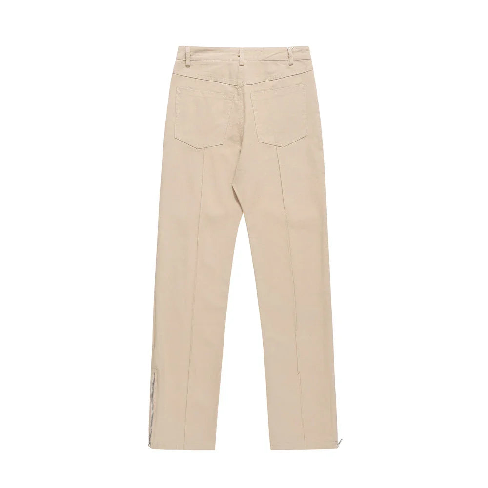 Men Sweatpants Leg Zipper Workwear Casual Pants Baggy Straight Trousers Solid Color Wide Leg Trousers