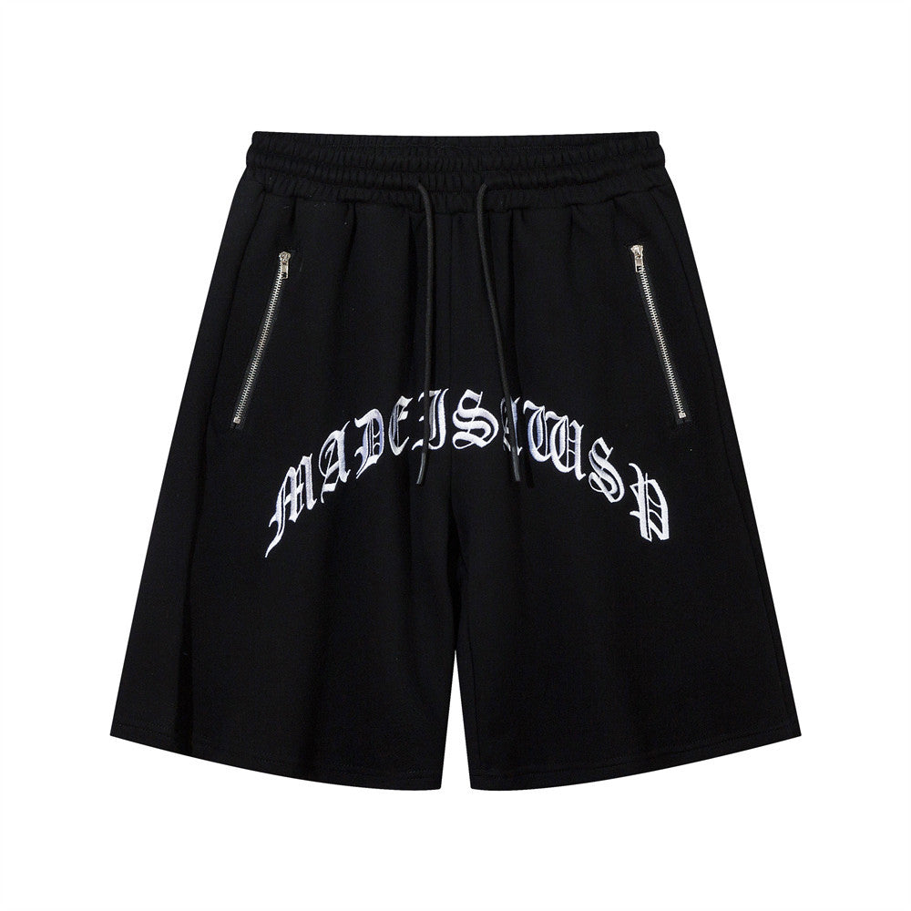 Men Shorts Embroidered Casual Shorts Zipper Sports