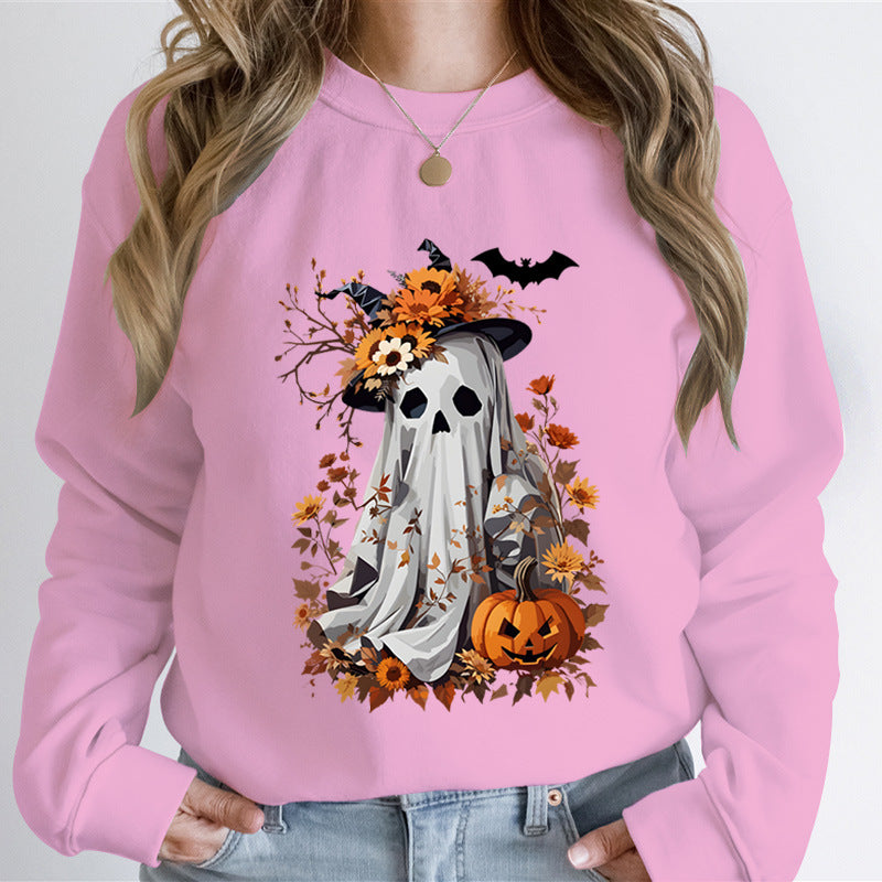 Watercolor Pumpkin Spooky Ghost Print Sweatshirt Hoodie Wome