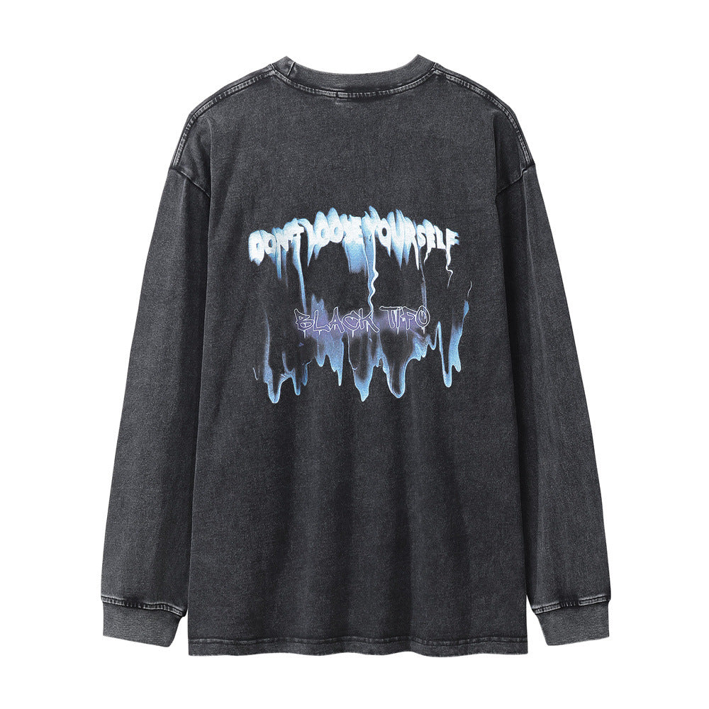 Men Long Sleeve T-Shirt Abstract Personality Print Distressed