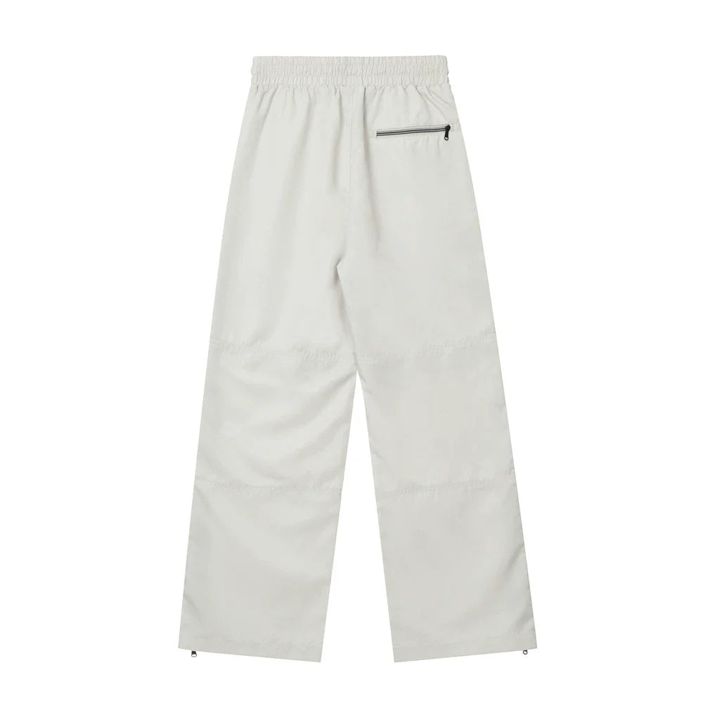Men Sweatpants Exercise Casual Pants Side Stitching Zipper Slit Elastic-Waist Straight-Leg Pants