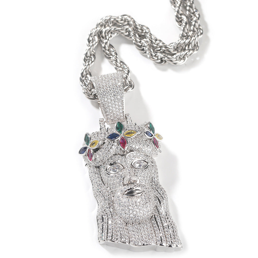 Jewelry Clover Crown Portrait Pendant Hip Hop Copper with Zircon Egypt Pieces Jesus Pieces Royalty Spectrum