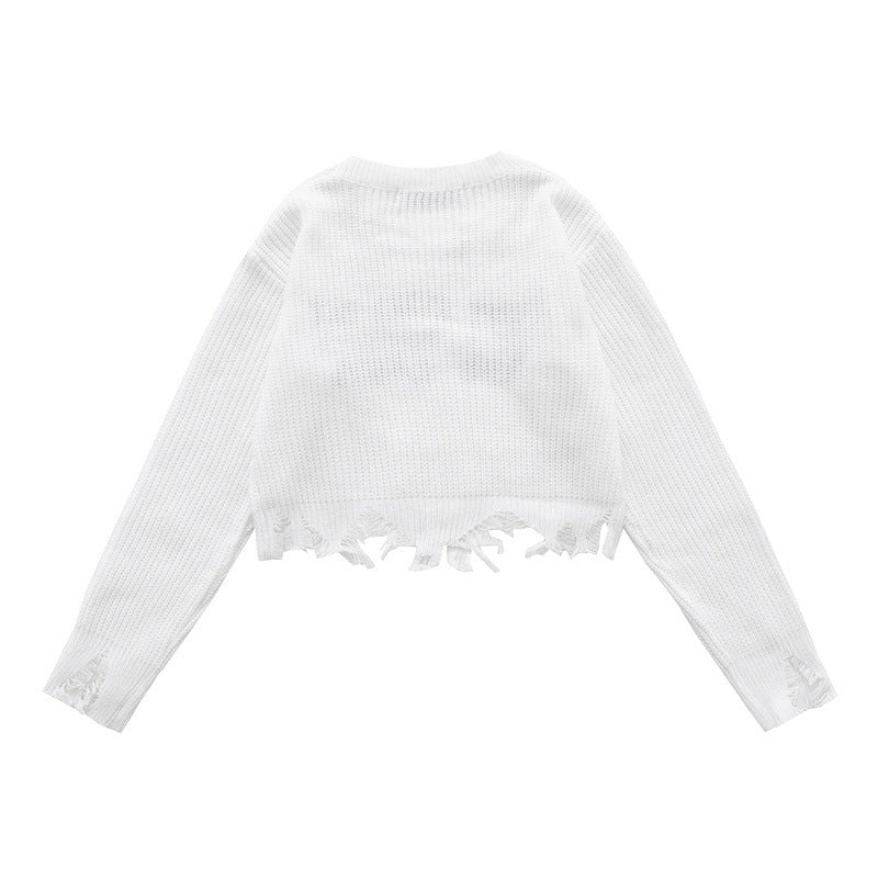 Women Sweater Ripped Knitted Sweater Loose
