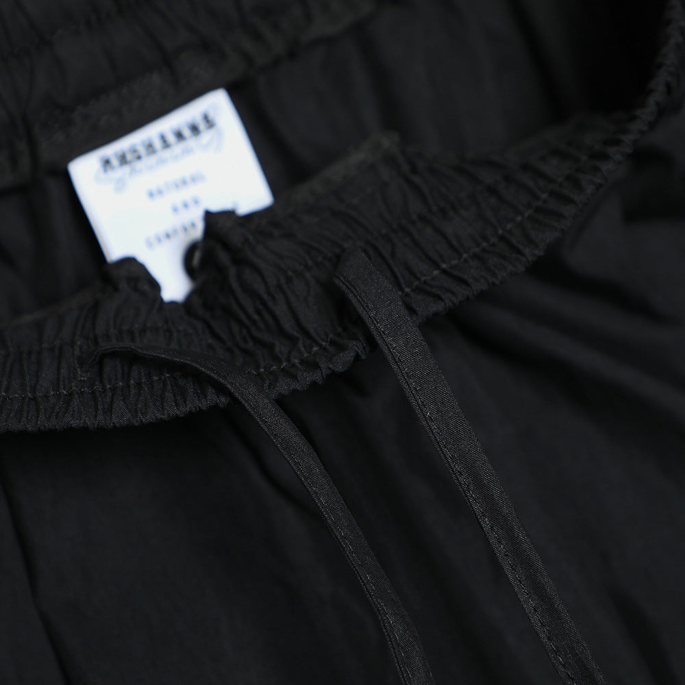 Men Sweatpants Solid Color Wide-Leg Casual Pants Pleated Draping Elastic Waist Loose Draggle-Tail Trousers