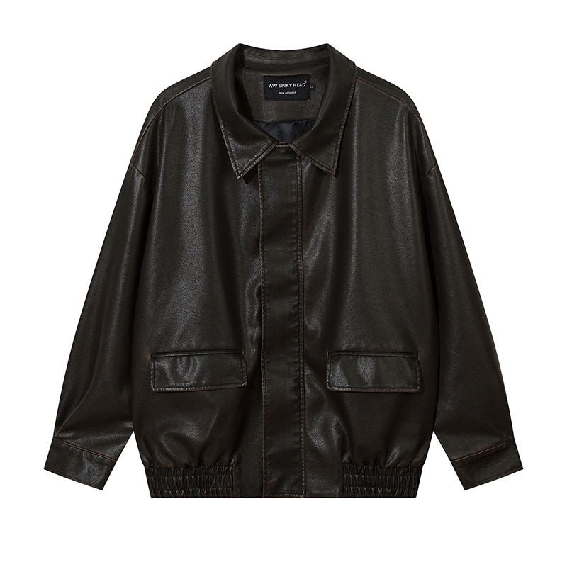 Women Jackets Vintage Distressed PU Leather Jacket