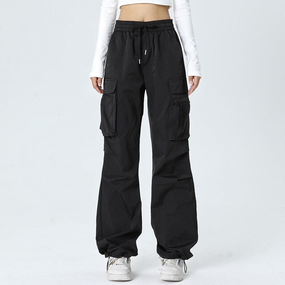 Men Sweatpants Leisure Cargo Straight-Leg Trousers Men's Solid Color Pleated Loose Wide Leg Pants