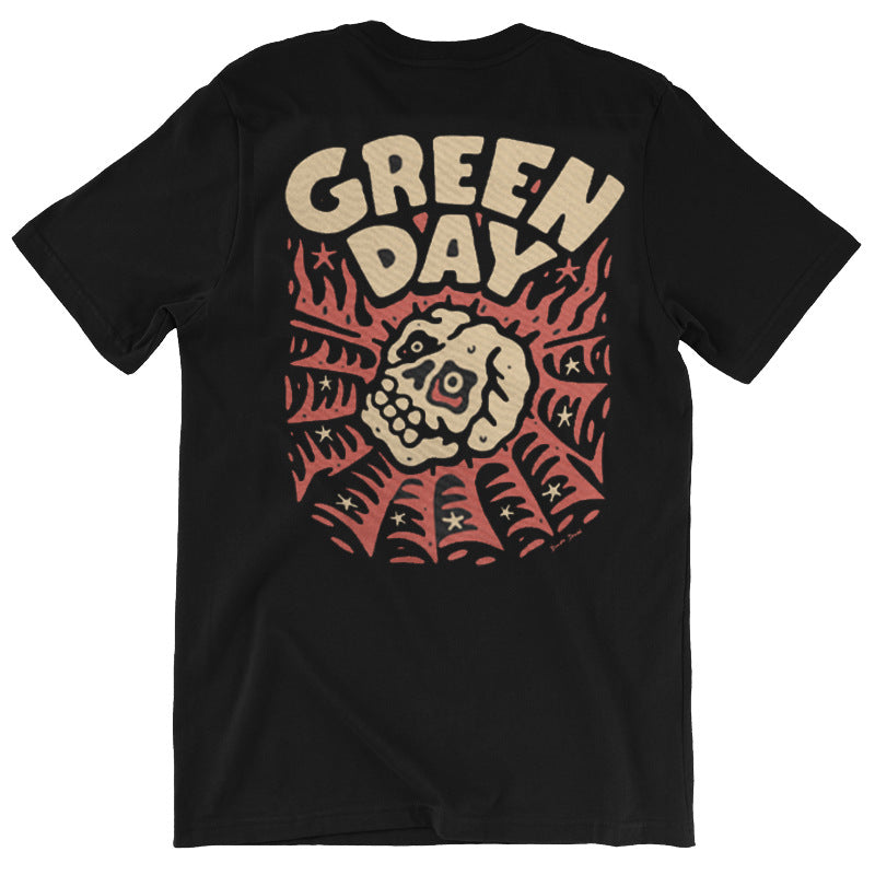 Green Day T Shirt Rock Punk Moto Skeleton