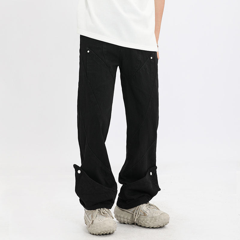 Men Jeans Vintage Distressed Straight-Leg Denim Pants Straight-Leg Denim Trousers