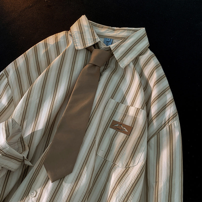 Men Shirts Striped Long Sleeve Shirt Vintage Cityboy Coat