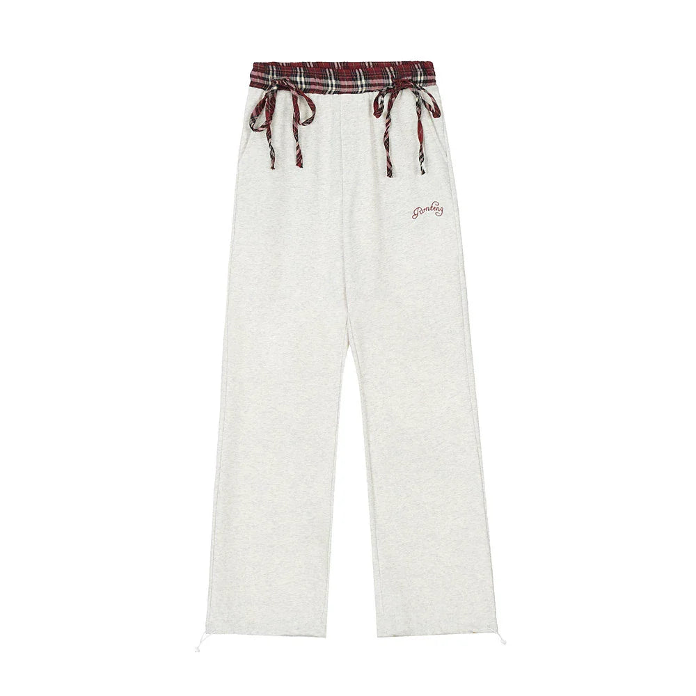 Men Sweatpants Straight Casual Pants Stitching Loose Long Sports Pants Elastic Waist Sports Drawstring Ankle Banded Pants