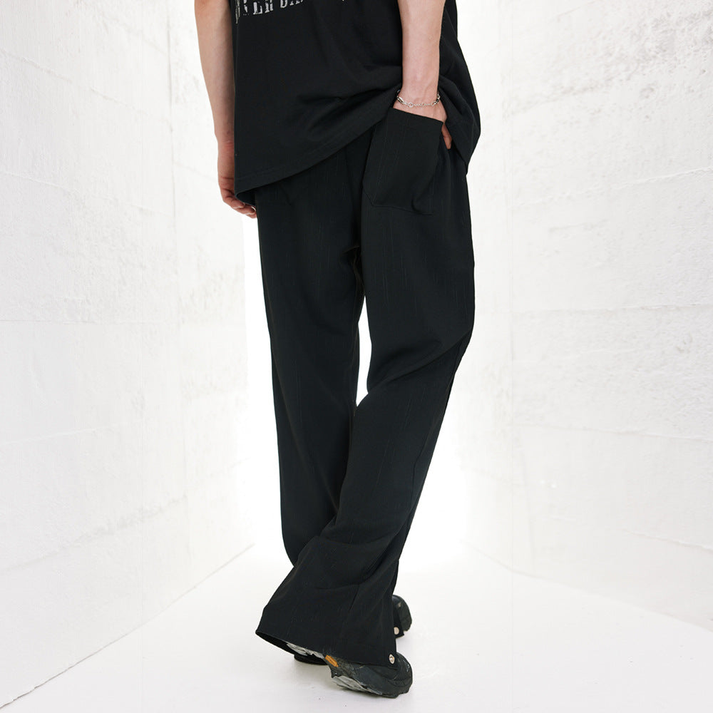 Men Sweatpants Straight Trousers Men's Loose Solid Color Wide-Leg Draggle-Tail Trousers