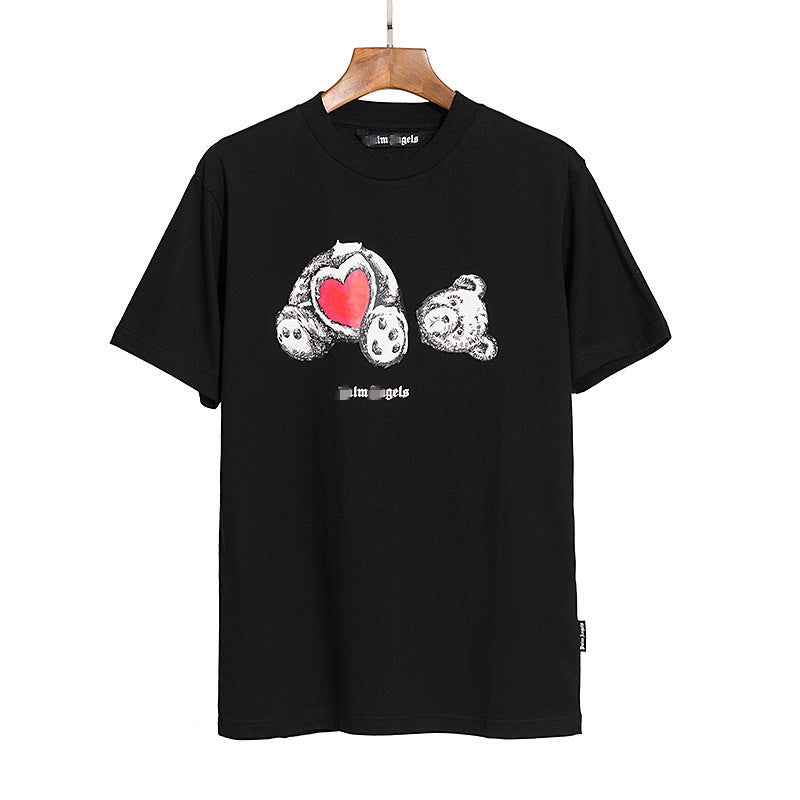 Palm Angle T Shirts Red Heart Broken Bear Pattern