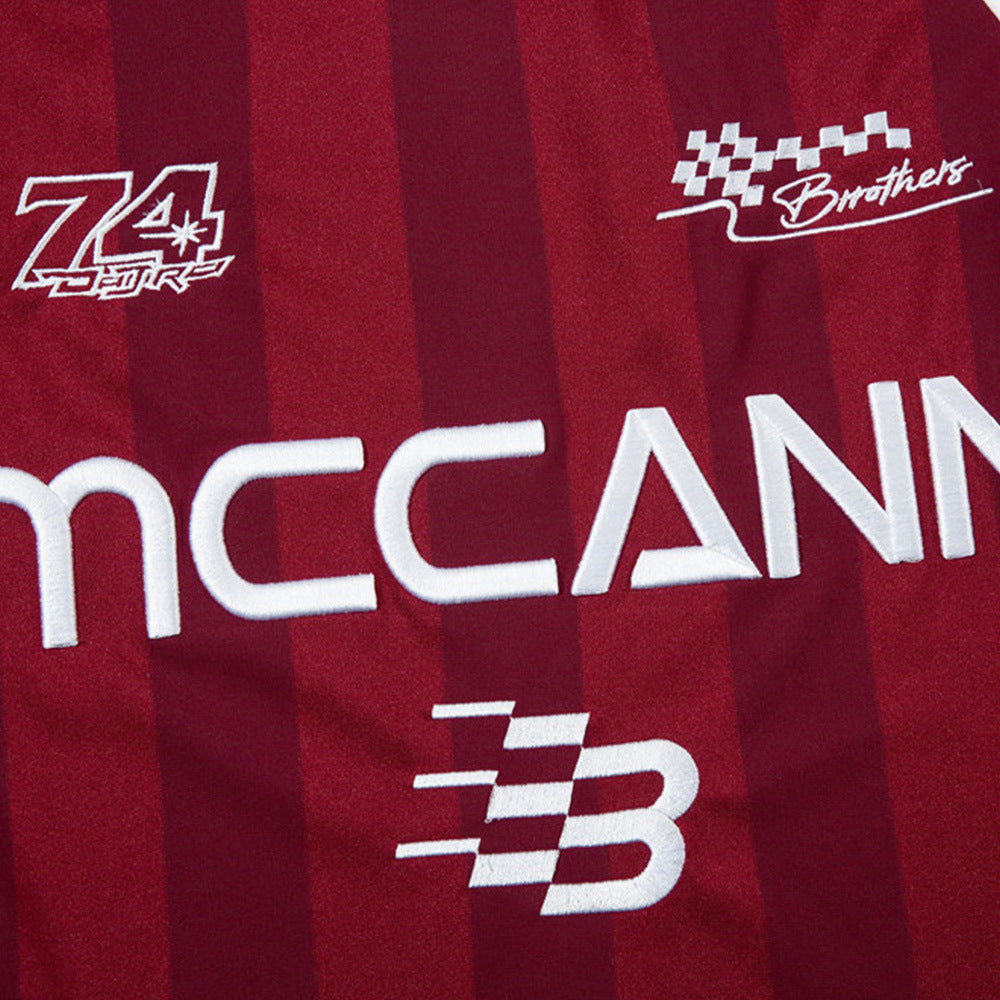 Men Long Sleeve T-Shirt Racing Embroidery Letter Stripes Stitching