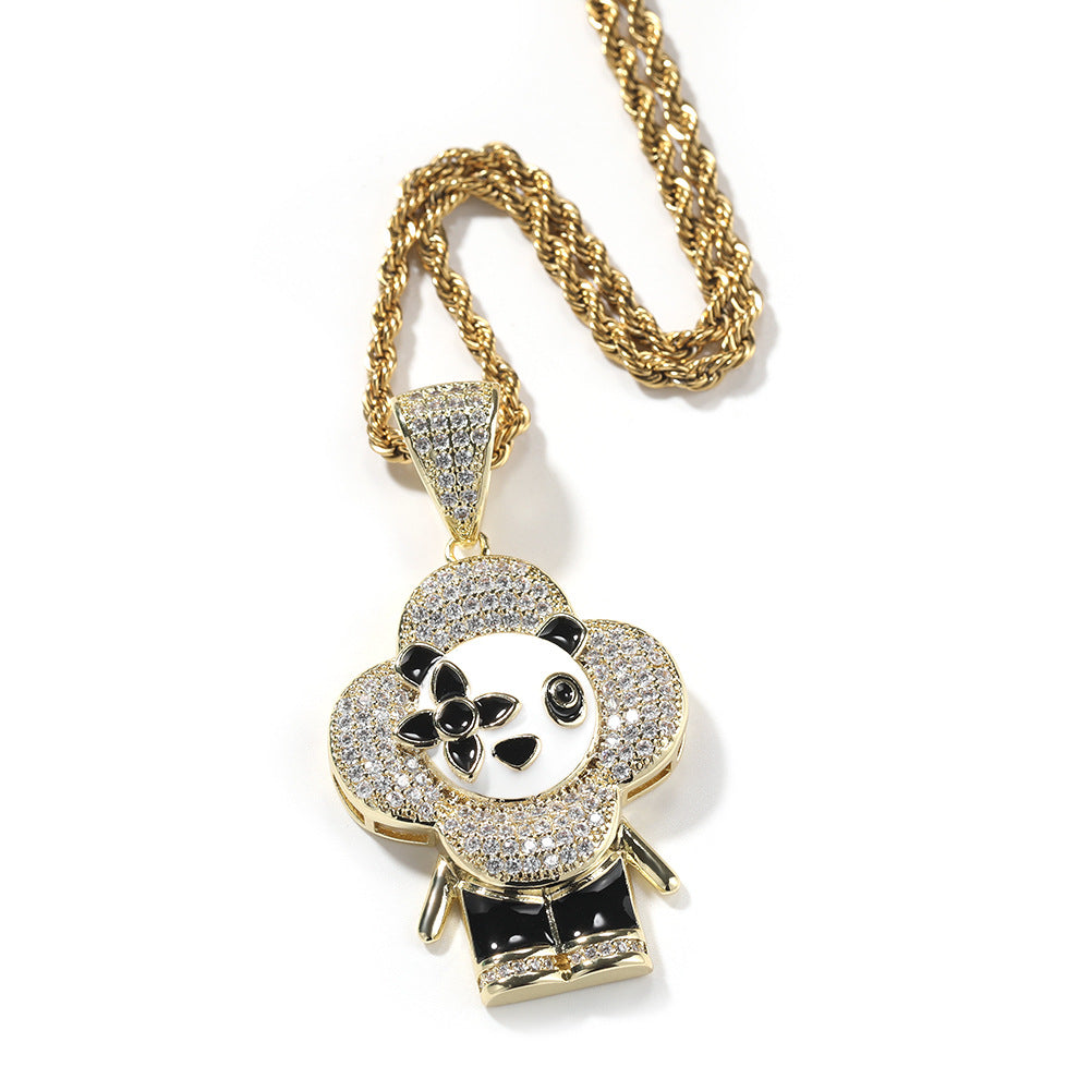 Jewelry Donkey Flower Pendant Shine Micro Zircon Male Female Animal Spectrum Far East