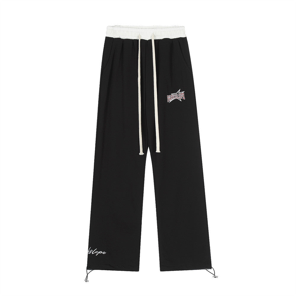Men Sweatpants Stitching Straight Casual Pants Men's Letter Embroidered Trousers