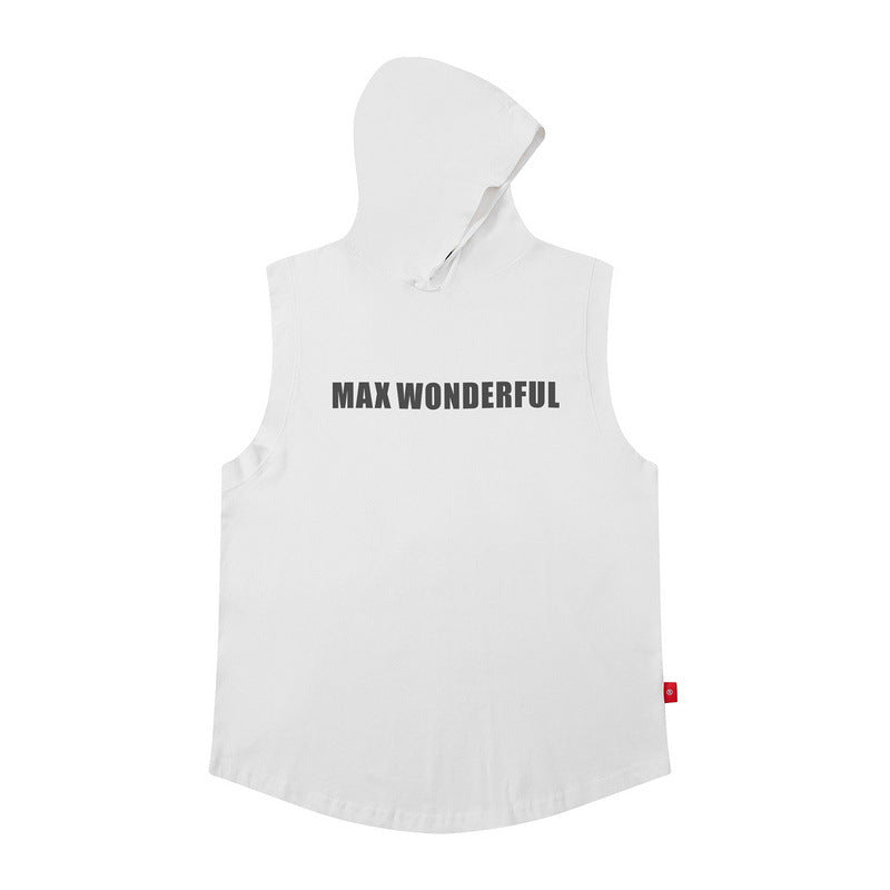 Men Vest Hooded Vest Retro Hip Hop Sleeveless T-shirt Men