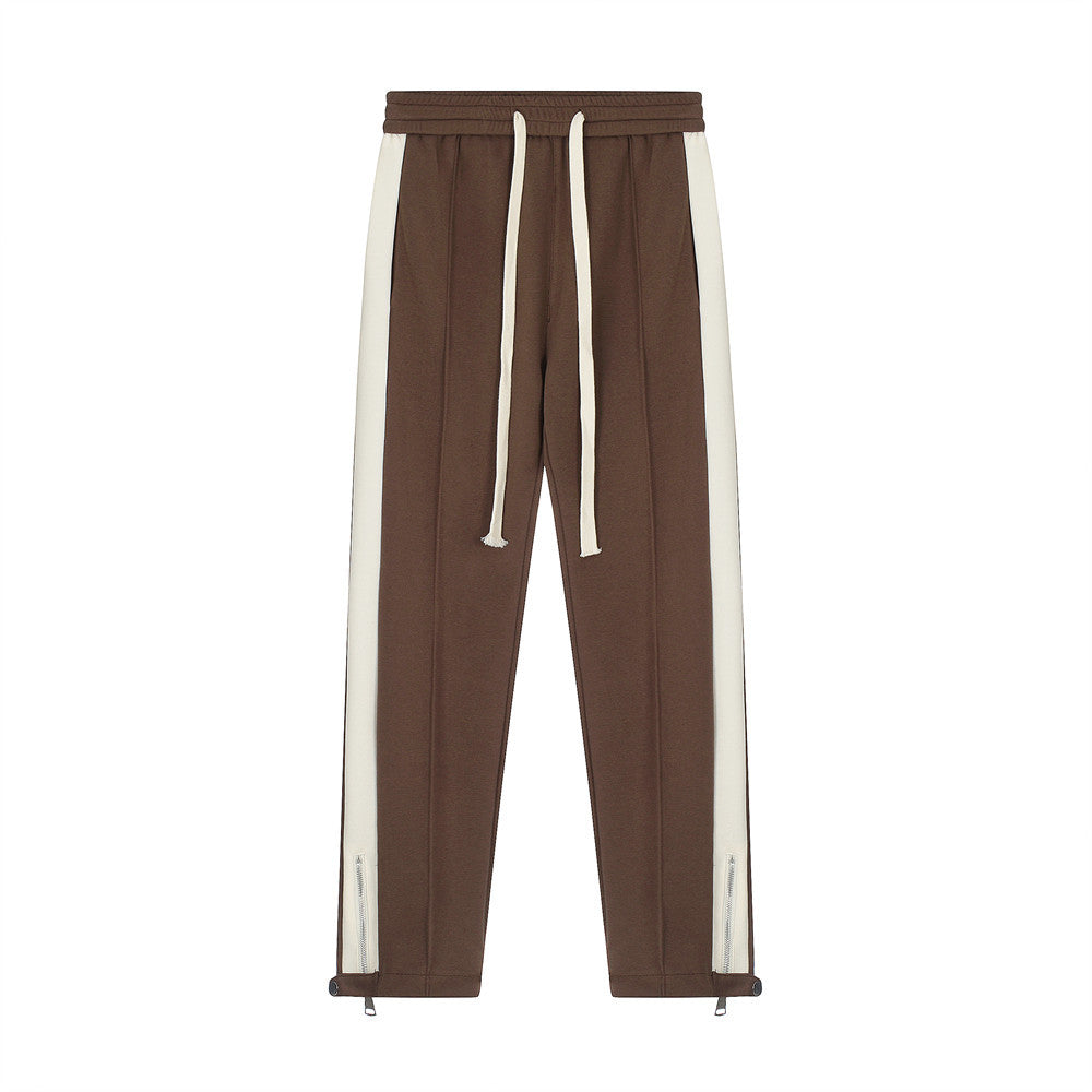 Men Sweatpants Side Stitching Casual Long Sports Pants Men's Elastic Waist Sports Straight Baggy Pants