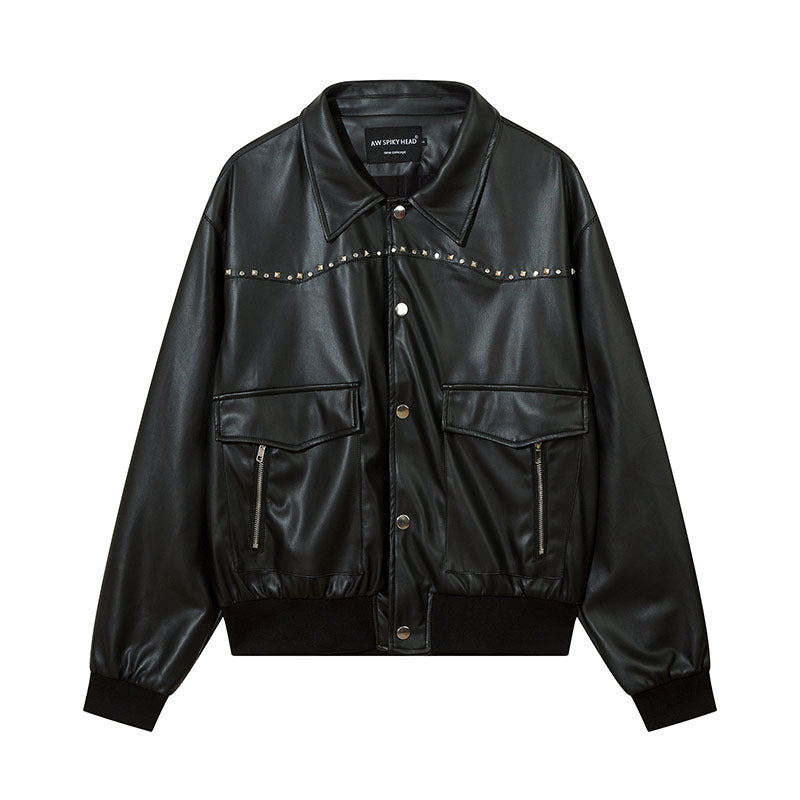 Women Jackets Rivet Pu Wallet Vintage Leather