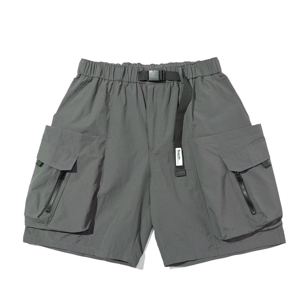 Men Shorts with Belt Workwear Multi-Pocket Loose Sports