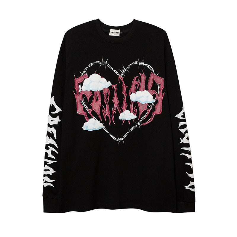 Men Long Sleeve T-shirt Heart Printing Optional Fleece