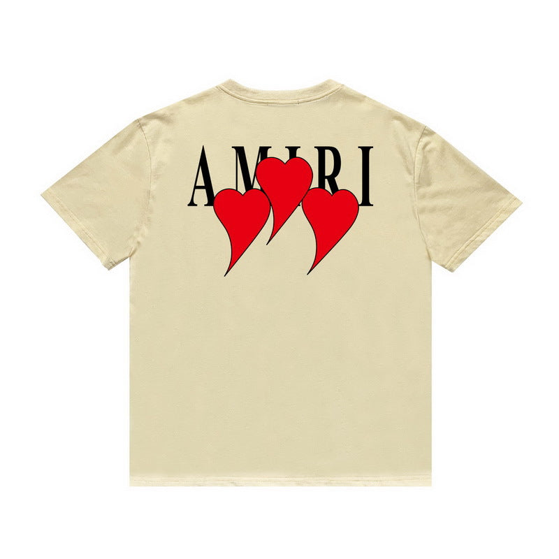 Amiri T Shirt Red Heart Printing Casual round Neck Short Sleeves T-shirt