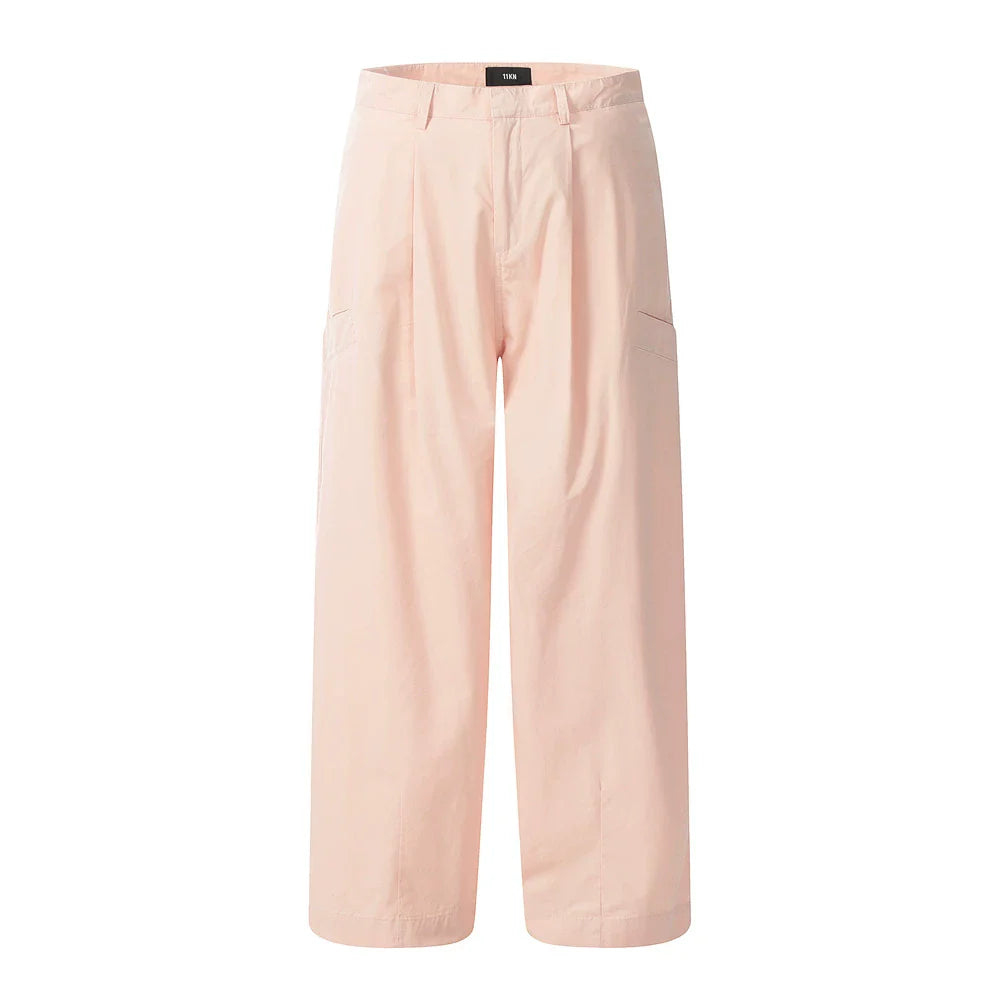 Men Sweatpants Straight Casual Pants Loose Wide Leg Pants Solid Color Pocket Decorative Trousers