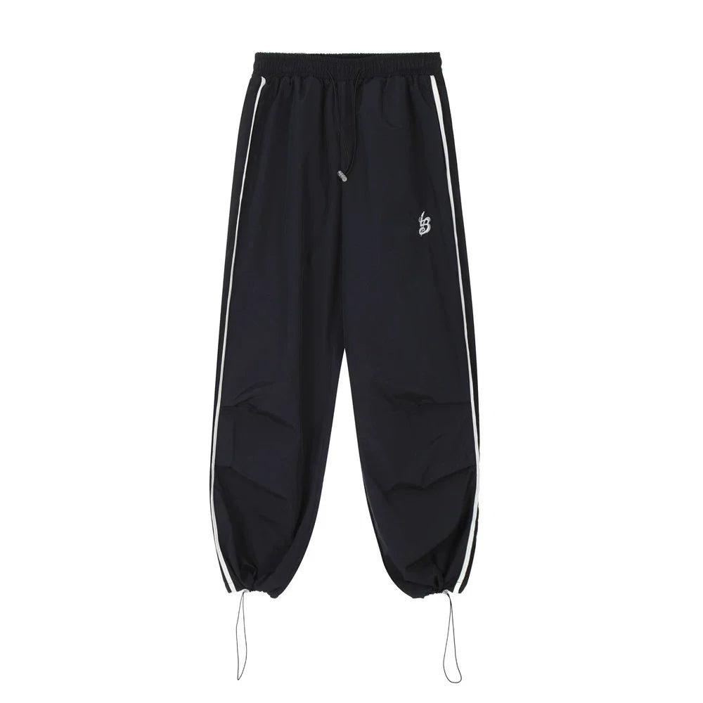 Men Sweatpants Pleated Stitching Exercise Casual Pants Loose Drawstring Ankle Banded Pants