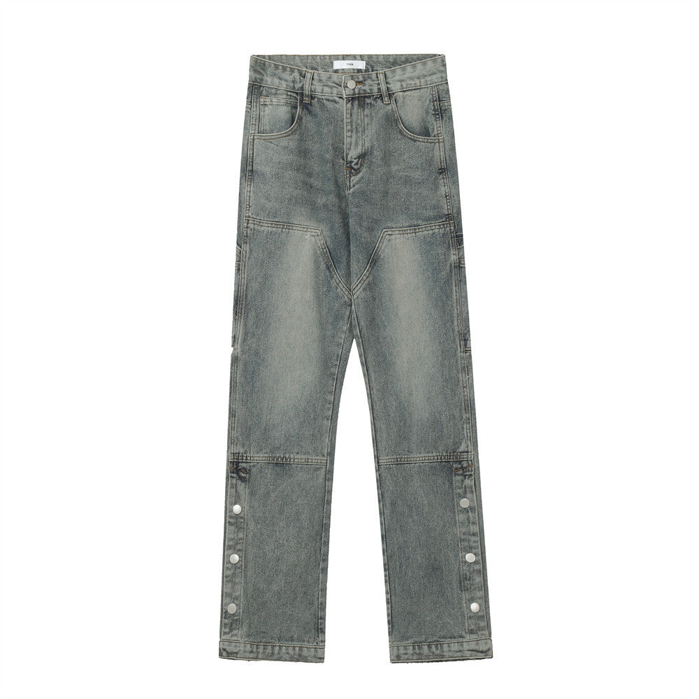 Men Jeans Stitching Breasted Retro