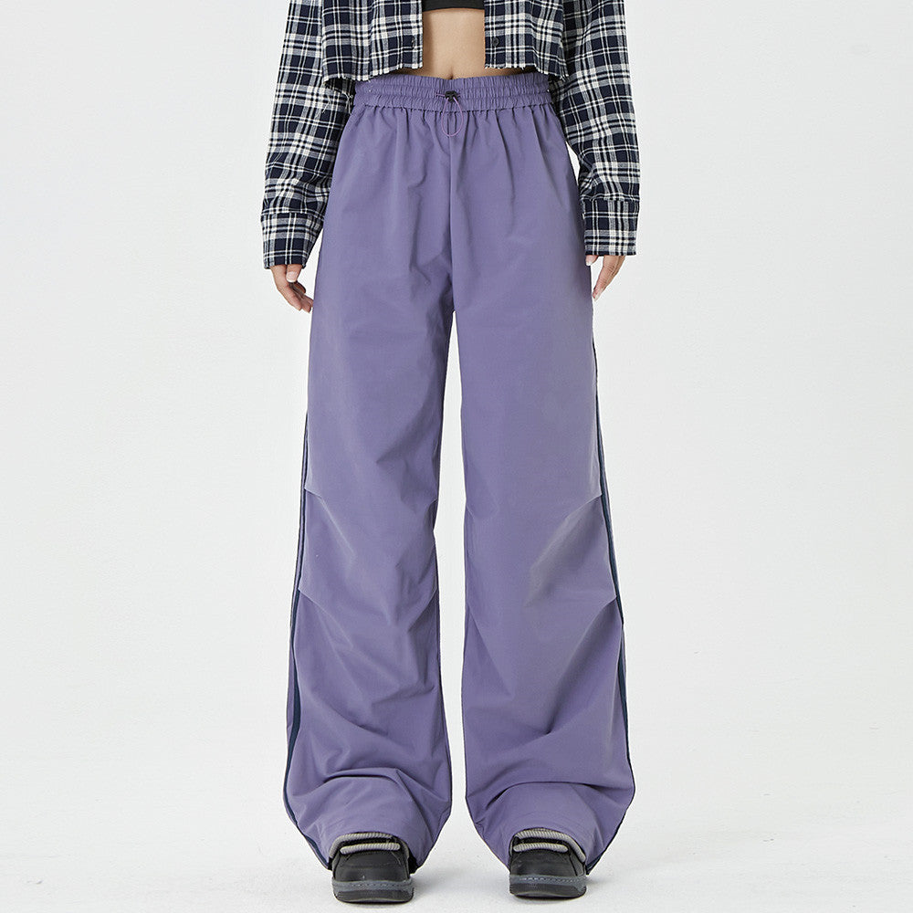 Men Sweatpants Tactical Pants Side Stripe Pleated Loose Wide Leg Exercise Casual Pants