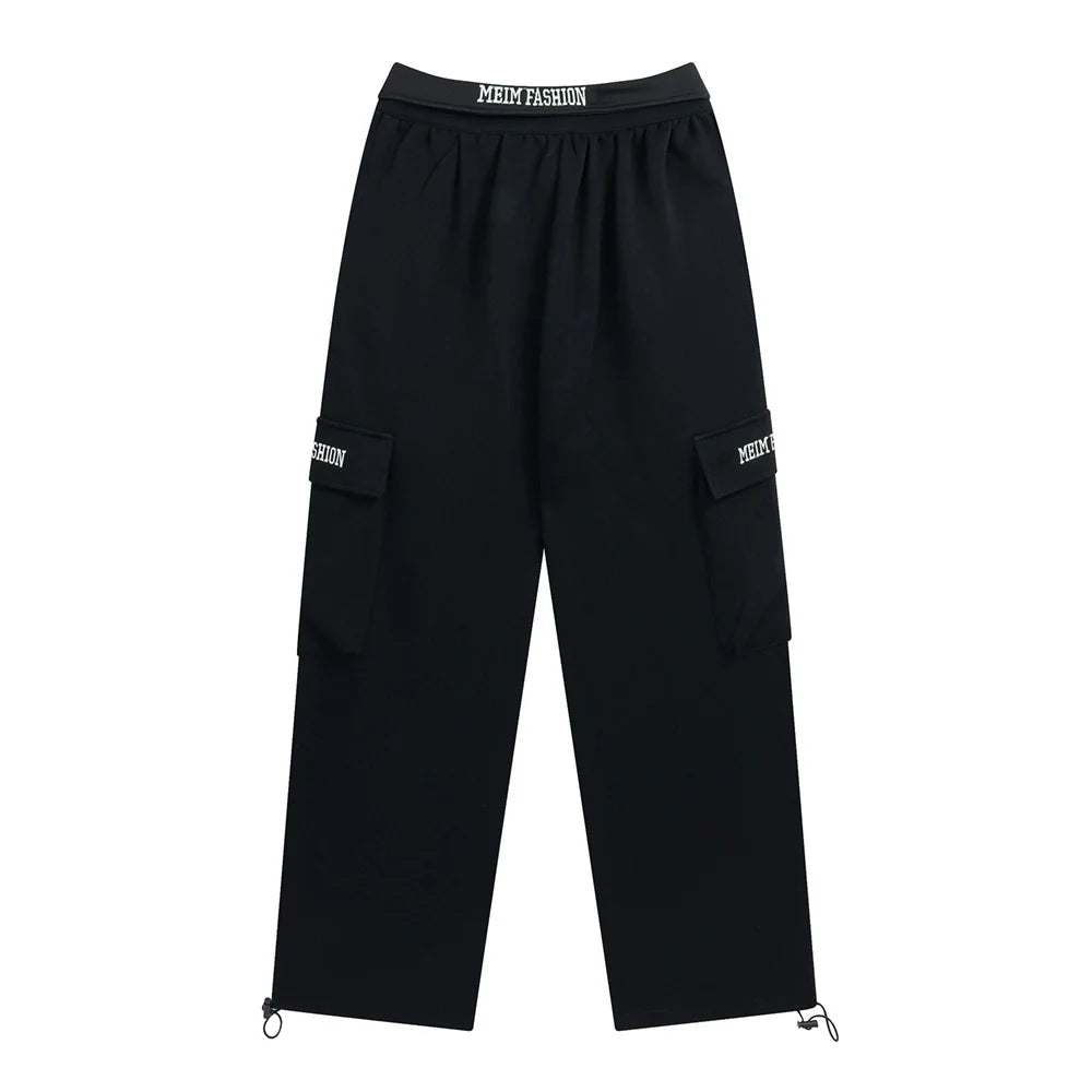 Men Sweatpants Pocket Cargo Pants Men Loose Leisure Sports Trousers Embroidery Letters Drawstring Jogger Pants