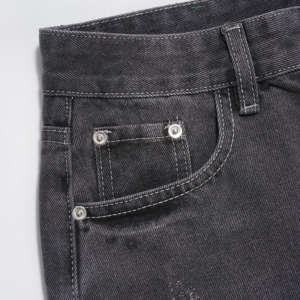 Men Jeans Vintage Baggy Pants-Foot Frayed Edges