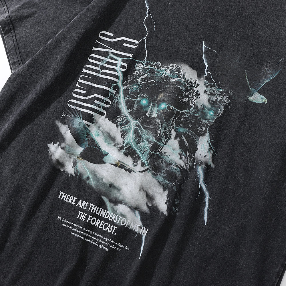 Men Vintage T-Shirt Printed Washed Distressed Short-Sleeved T-shirt Men's Loose round Neck