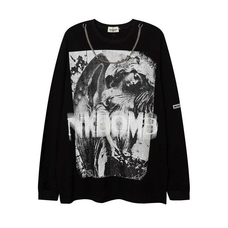 Men Long Sleeve T-Shirt Angel Statue Printing Optional Velvet