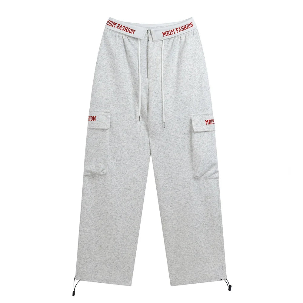 Men Sweatpants Pocket Cargo Pants Men Loose Leisure Sports Trousers Embroidery Letters Drawstring Jogger Pants