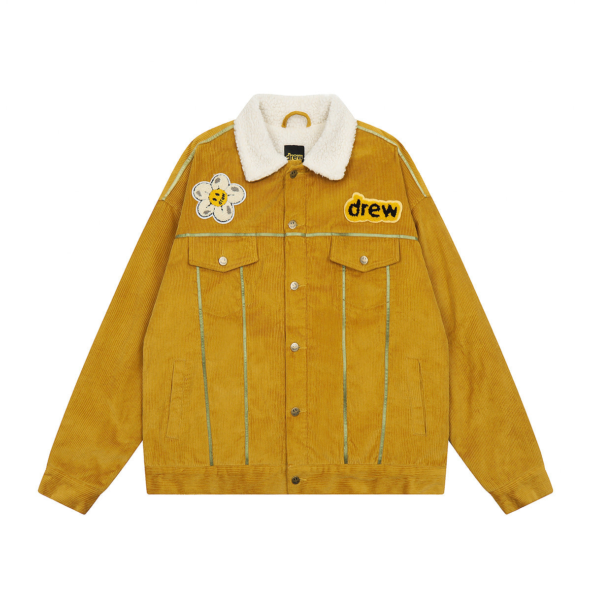 Unisex Denim Jacket Drew Embroidered Warm Lamb Fleece Denim Jacket