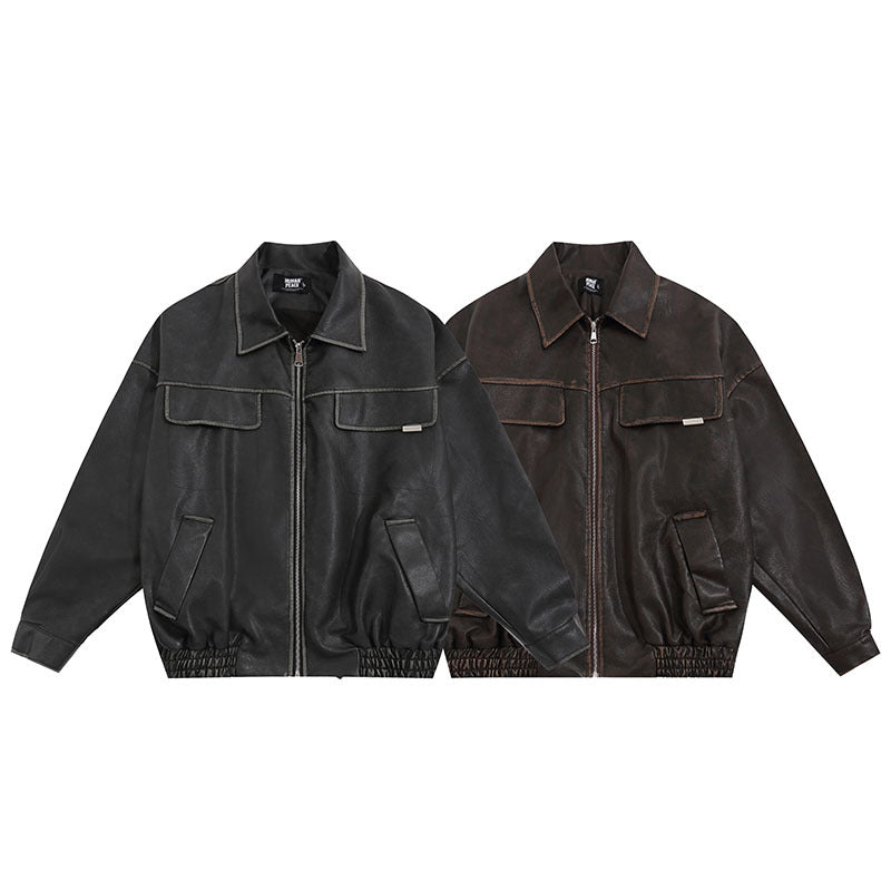 Women Jackets Vintage Distressed Locomotive Style PU Leather Jacket