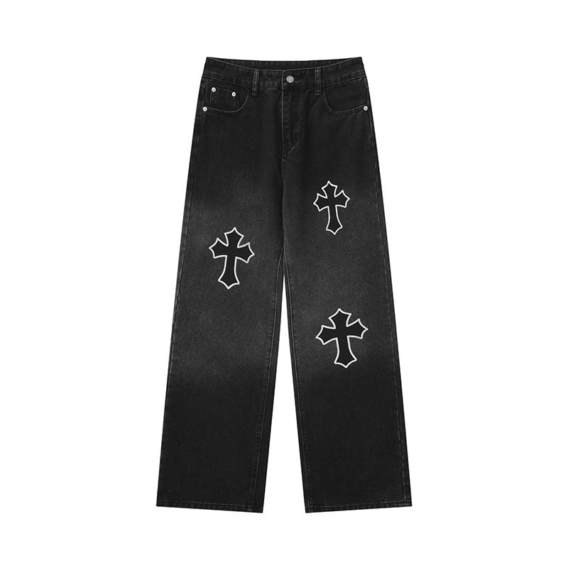 Men Jeans XINGX Graffiti Distressed Straight Jeans