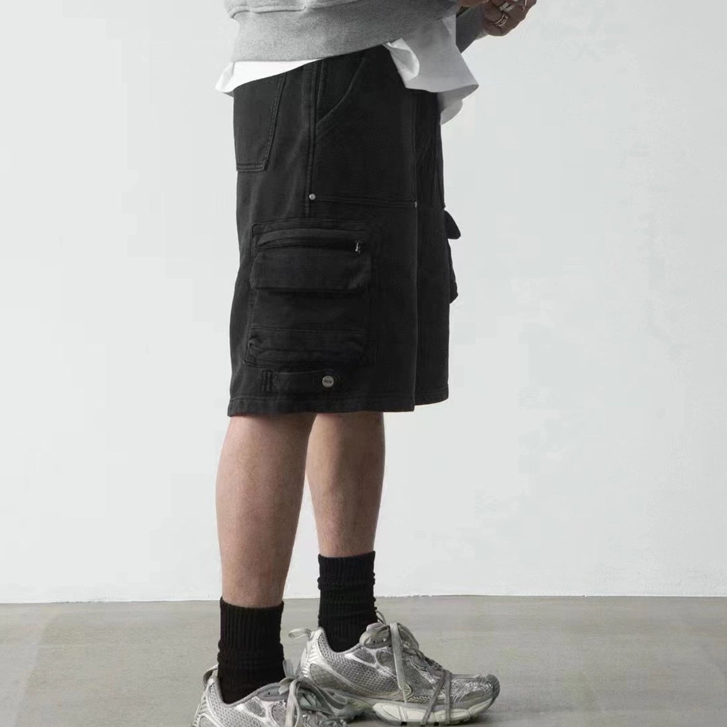 MIJKO Men Shorts Zipper Multi-pocket Casual Drawstring Shorts