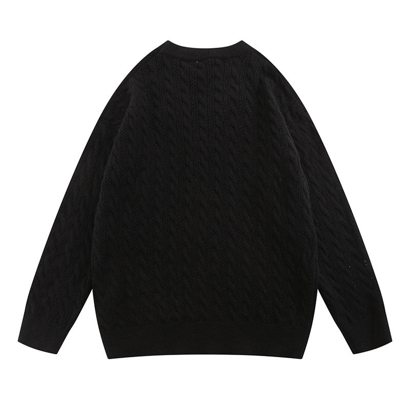Women Sweater Cartoon round Neck Sweater College Style Loose Knitted Top