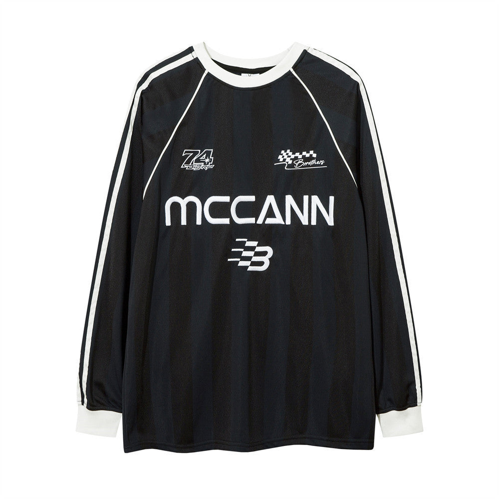Men Long Sleeve T-Shirt Racing Embroidery Letter Stripes Stitching